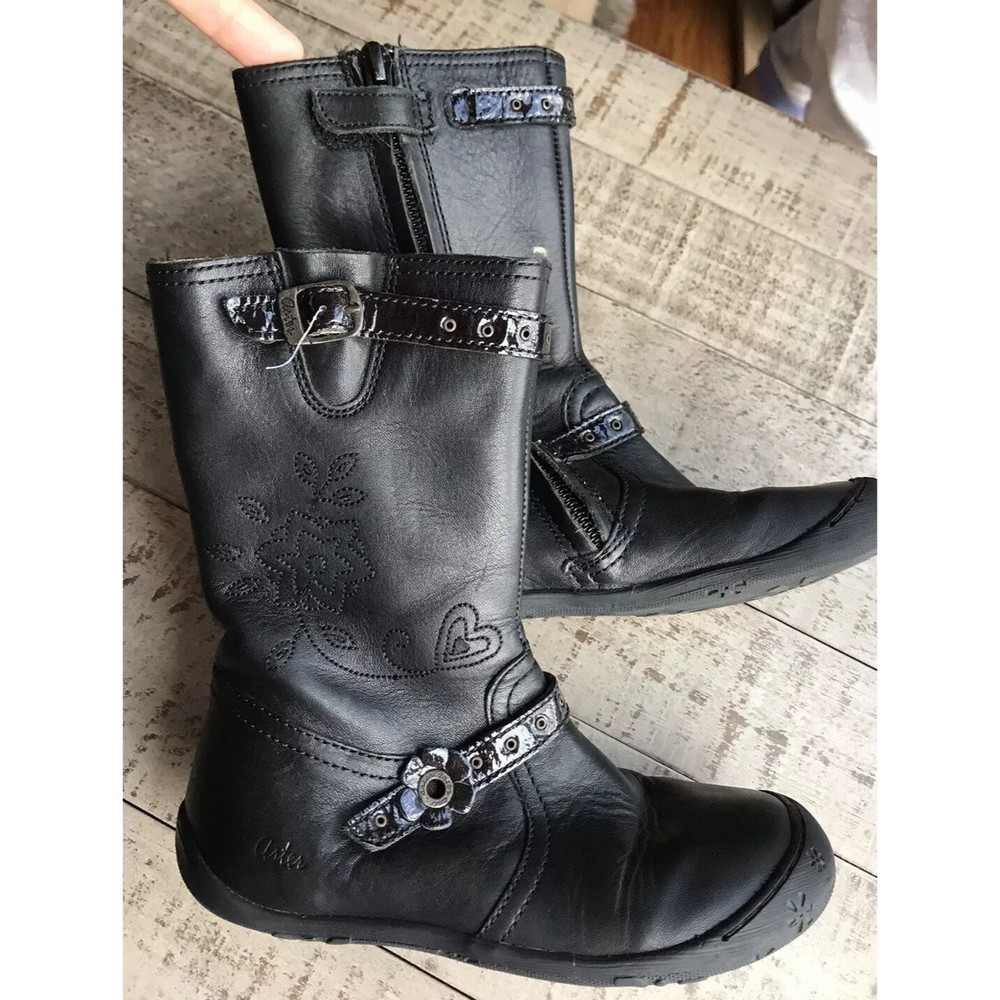 Aster Girls Black Leather Boots 27 Us 10  Toddlers France
